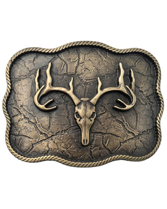 Men's Antique Brass Scalloped Elk Skull Buckle