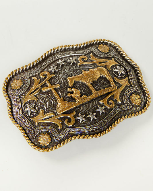 Christian Cowboy Rectangle Belt Buckle