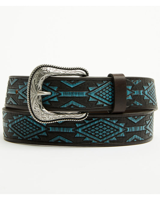 Men's Hand Painted Southwestern Print Embossed Leather Belt
