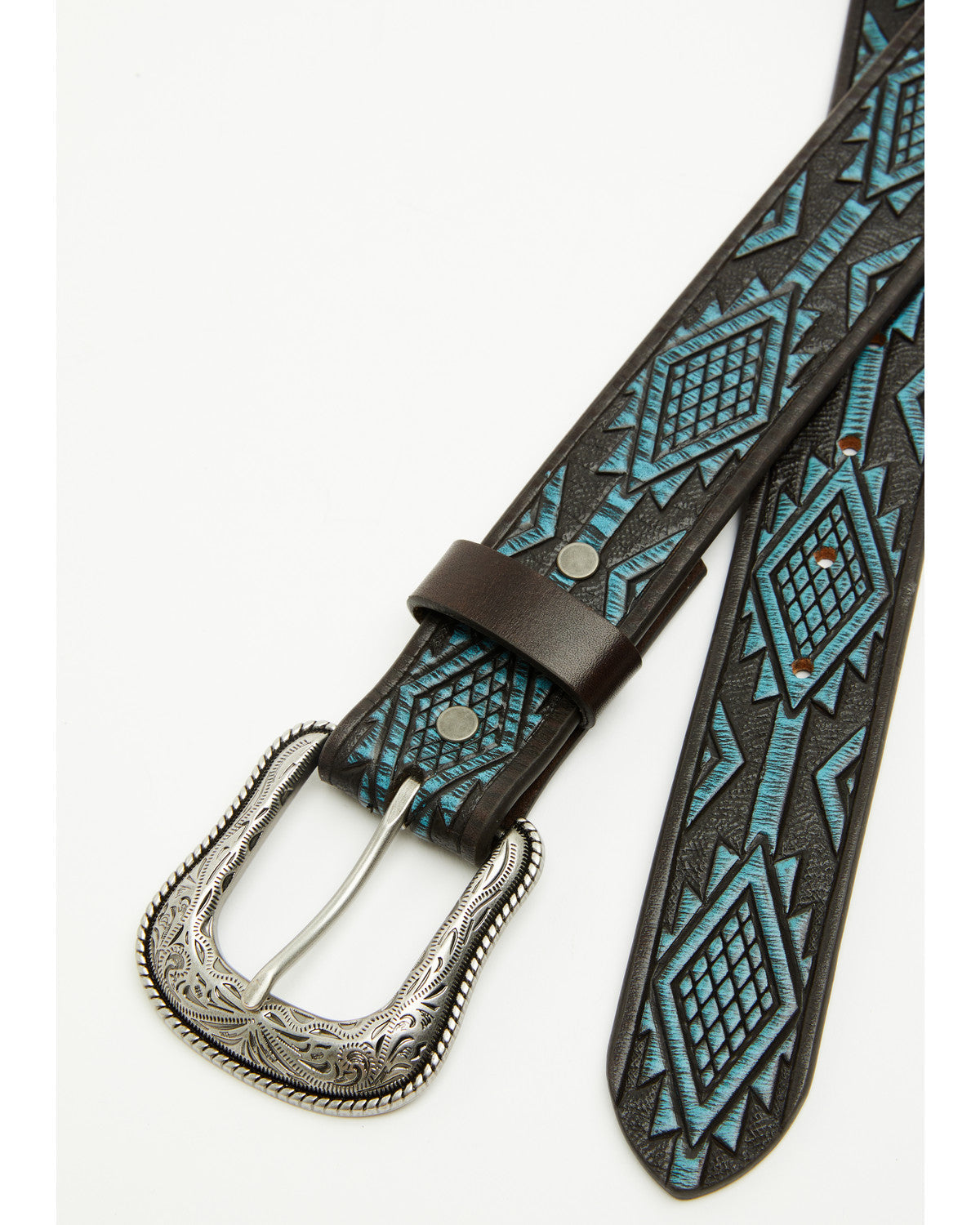 Men's Hand Painted Southwestern Print Embossed Leather Belt