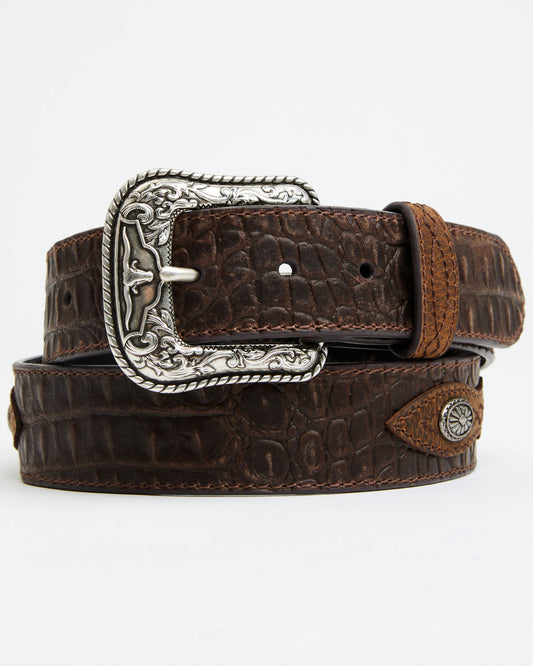 Men's Caiman Print Medallion Leather Belt