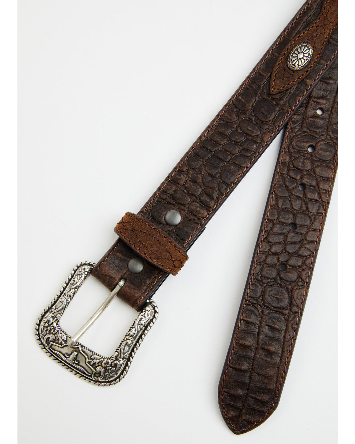 Men's Caiman Print Medallion Leather Belt