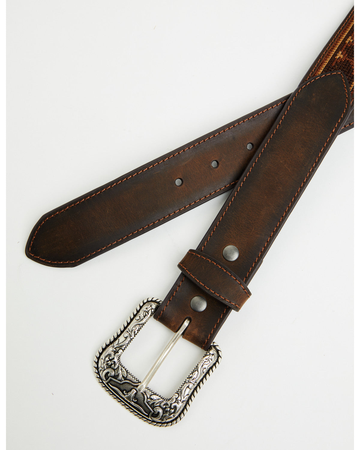 Men's Southwestern Needlepoint Inlay Leather Belt