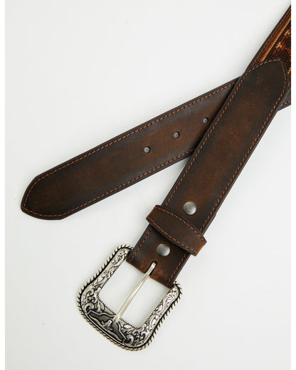 Men's Southwestern Needlepoint Inlay Leather Belt