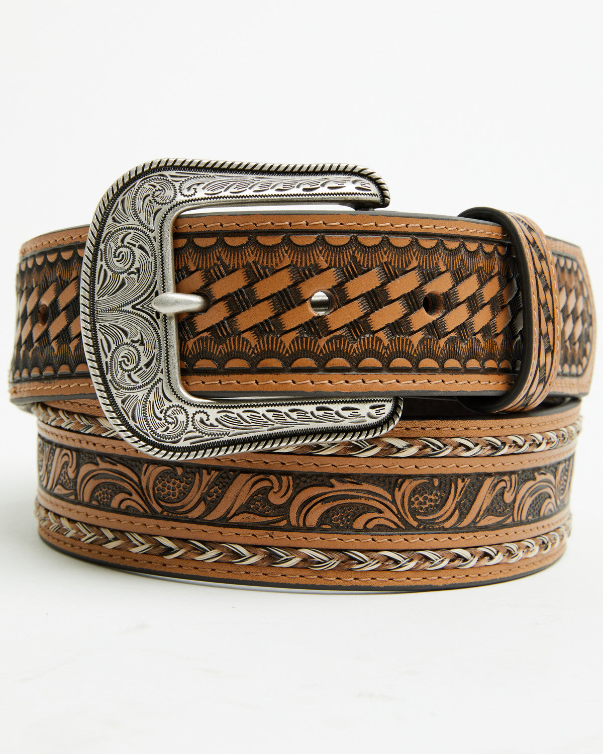 Men's Keaton Basketweave Tooled Leather Belt