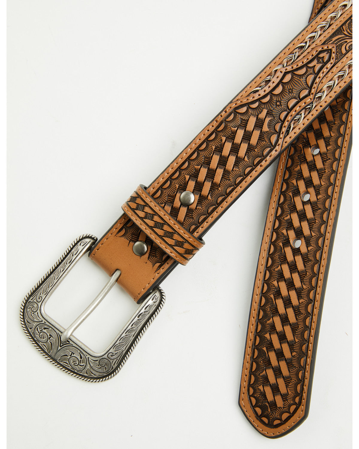 Men's Keaton Basketweave Tooled Leather Belt
