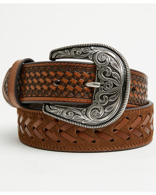 Men's Clyde Hairon Whipstitch Tooled Leather Belt