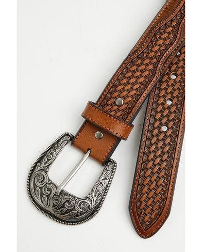 Men's Clyde Hairon Whipstitch Tooled Leather Belt