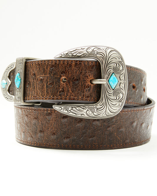 Men's Sheridan Faux Ostrich Print Leather Belt