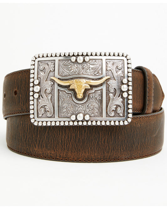 Men's Filigree Longhorn Leather Belt