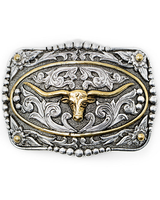 Men's Scrolled Longhorn With Gold Ring Belt Buckle