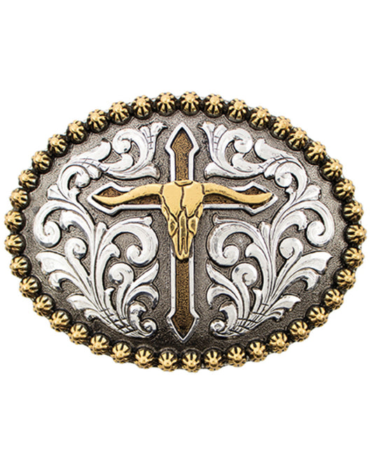 Men's Steer Skull With Cross Belt Buckle