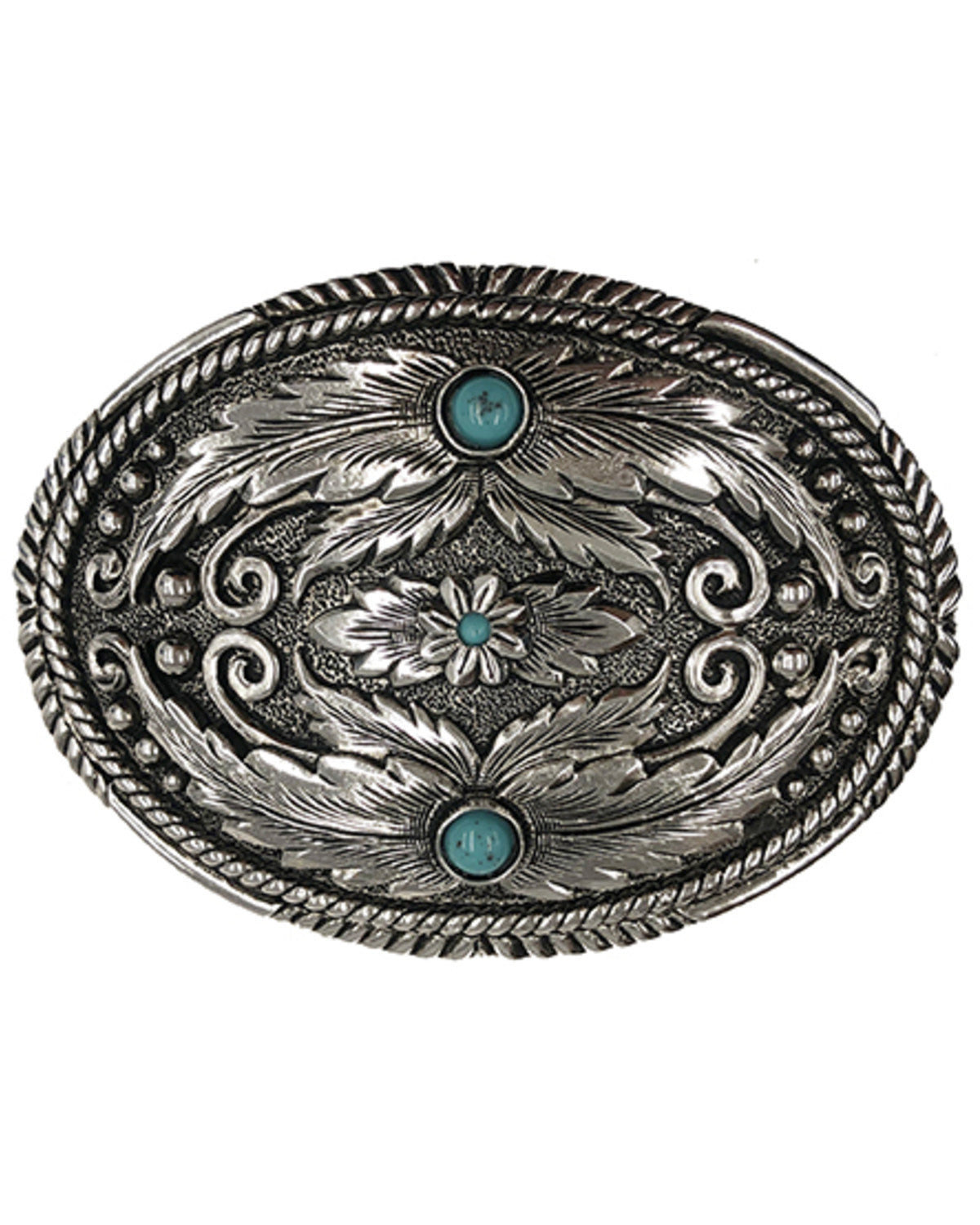 Fancy Feathers Turquoise Belt Buckle