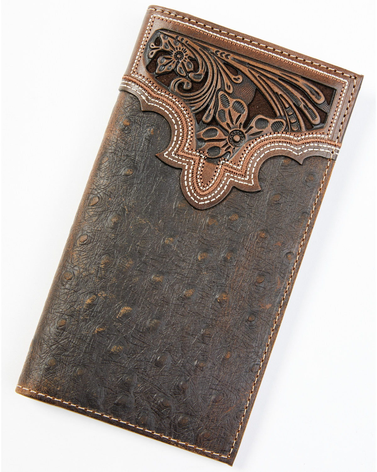 Men's Ostrich Tooled Checkbook Wallet