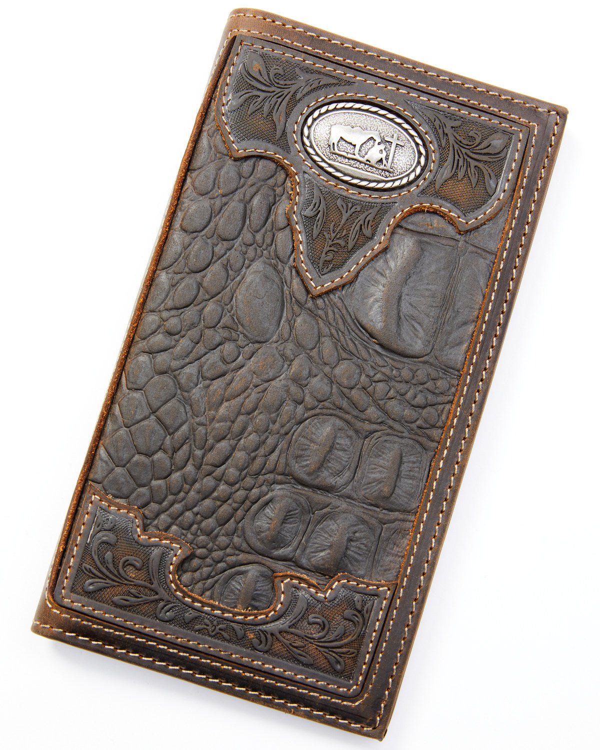 Men's Bi-Fold Crocodile Print Embossed Rodeo Wallet