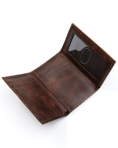 Men's Hair-On Floral Tooled Trifold Wallet