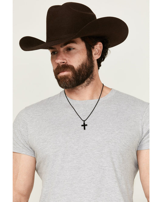Men's Matte Black Inlay Cross Necklace