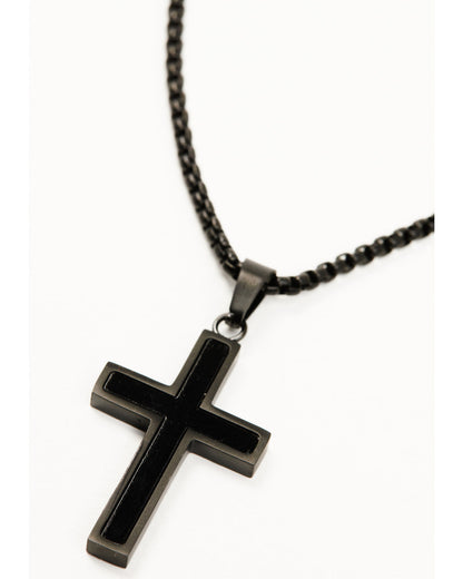 Men's Matte Black Inlay Cross Necklace