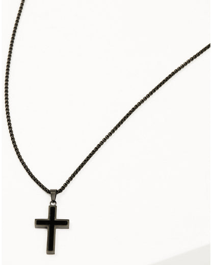 Men's Matte Black Inlay Cross Necklace
