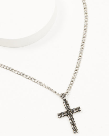 Men's Textured Chevron Cross Necklace