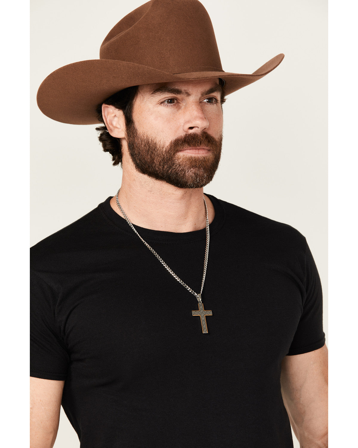 Men's Two-Tone Textured Cross Necklace