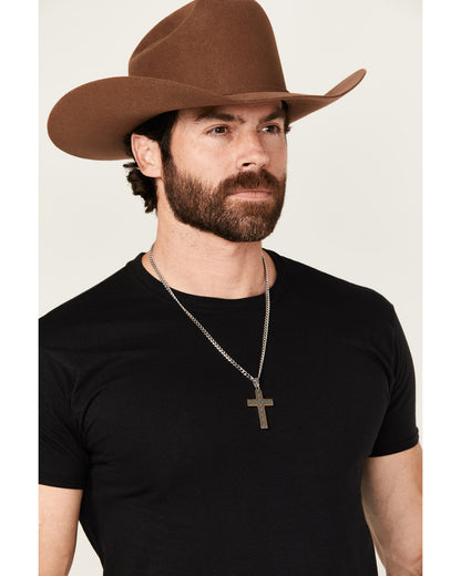 Men's Two-Tone Textured Cross Necklace