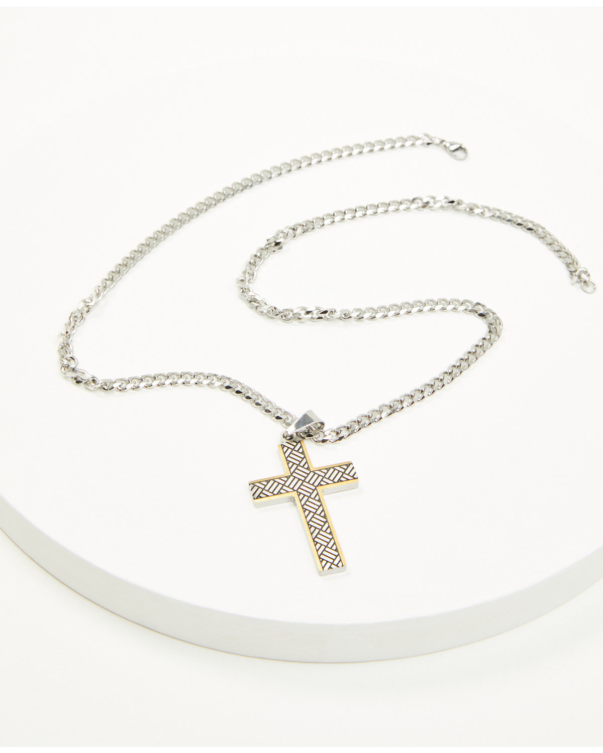 Men's Two-Tone Textured Cross Necklace
