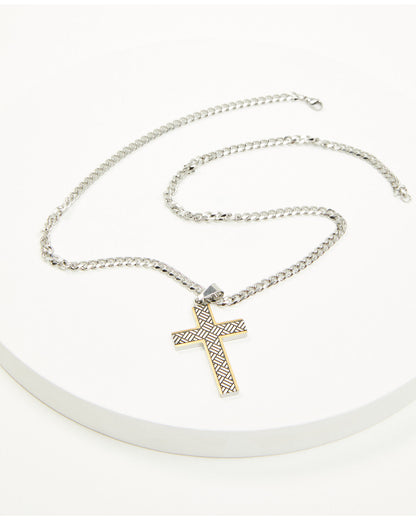 Men's Two-Tone Textured Cross Necklace