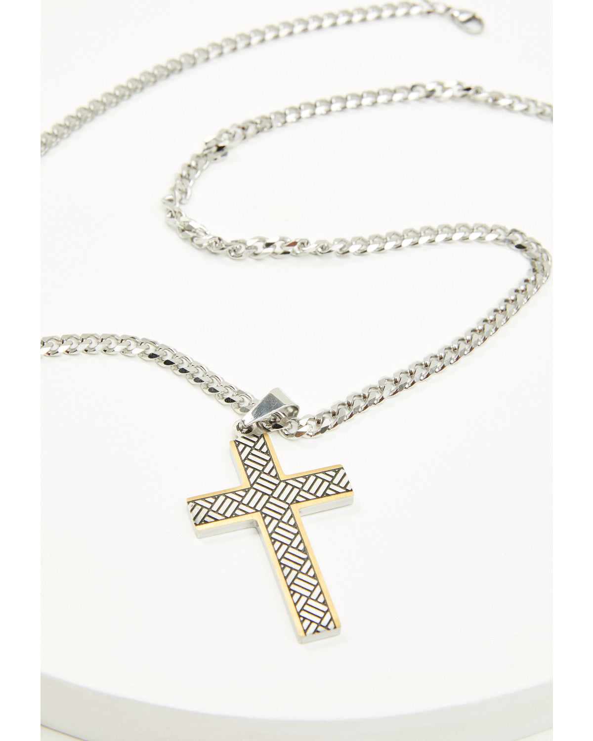 Men's Two-Tone Textured Cross Necklace