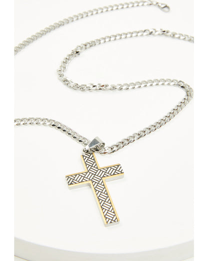 Men's Two-Tone Textured Cross Necklace