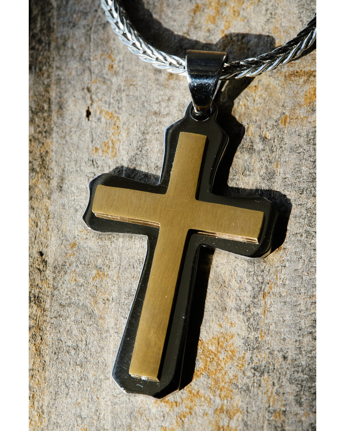 Men's Two-Toned Cross Necklace