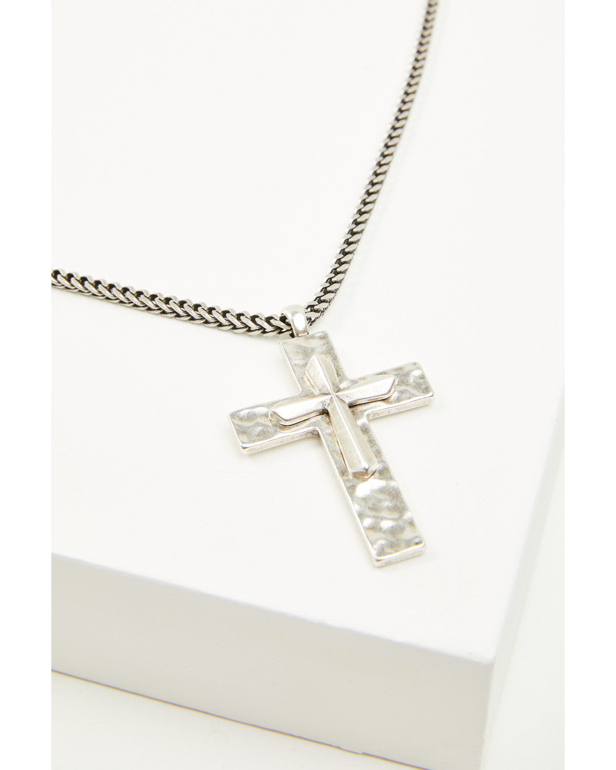 Men's Hammered Double Cross Necklace