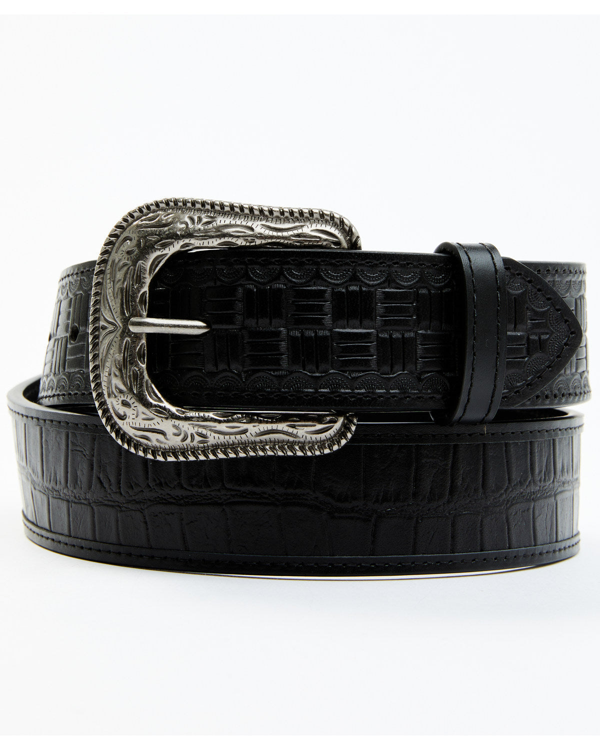 Men's Checkered Billets Alligator Print Leather Belt