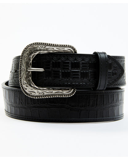 Men's Checkered Billets Alligator Print Leather Belt