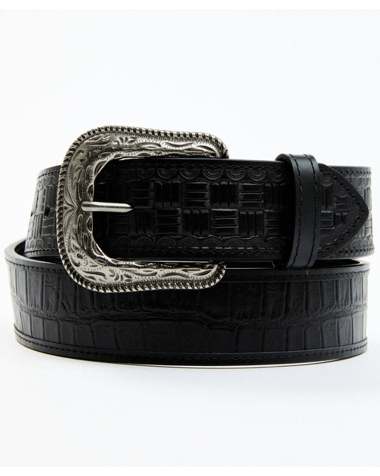 Men's Checkered Billets Alligator Print Leather Belt