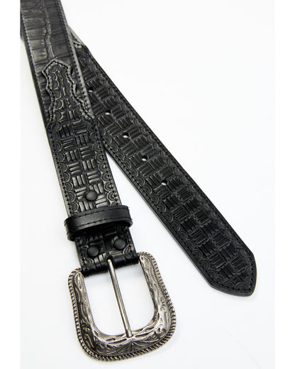 Men's Checkered Billets Alligator Print Leather Belt