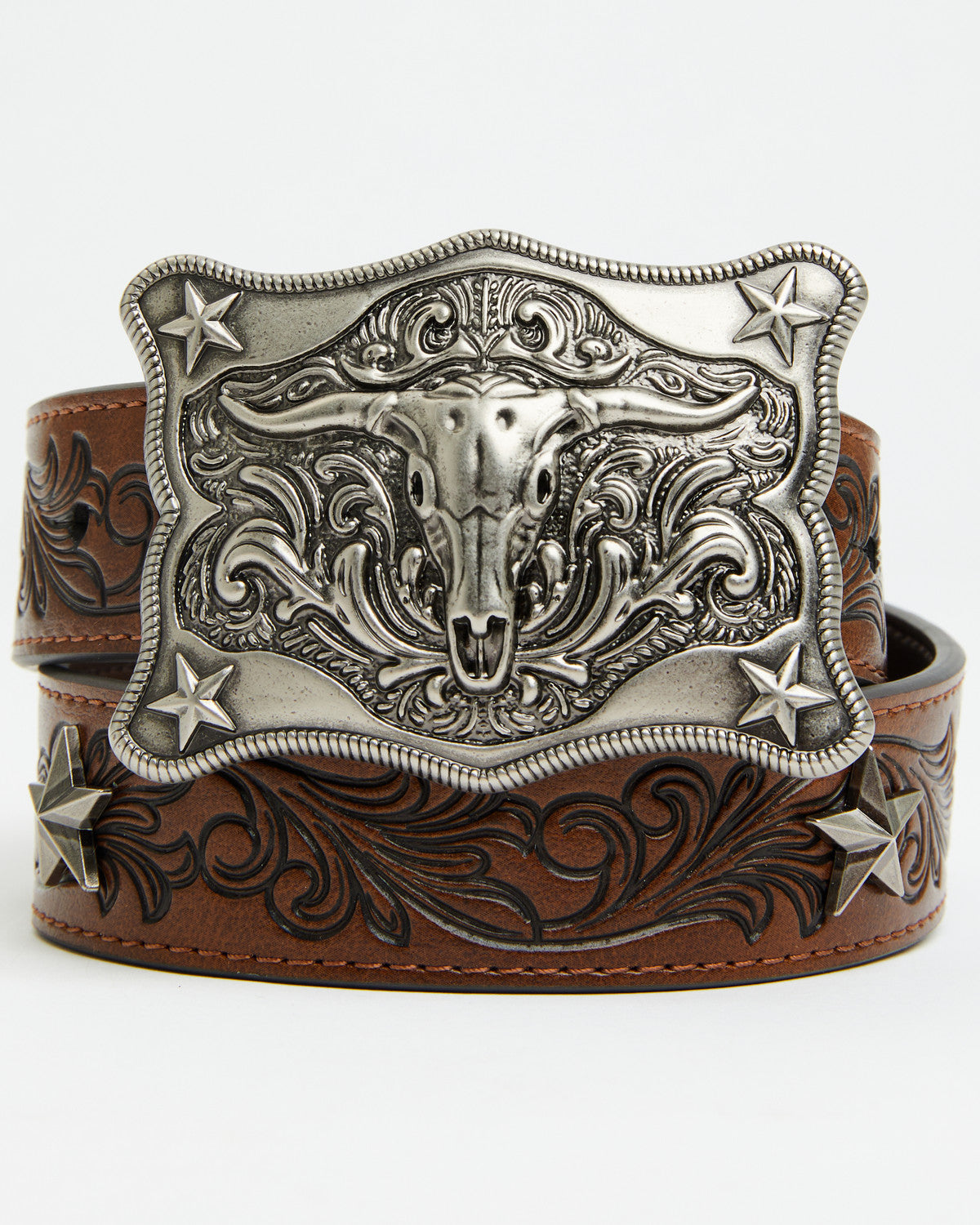 Boys' Longhorn Plaque Buckle with Star Concho Belt