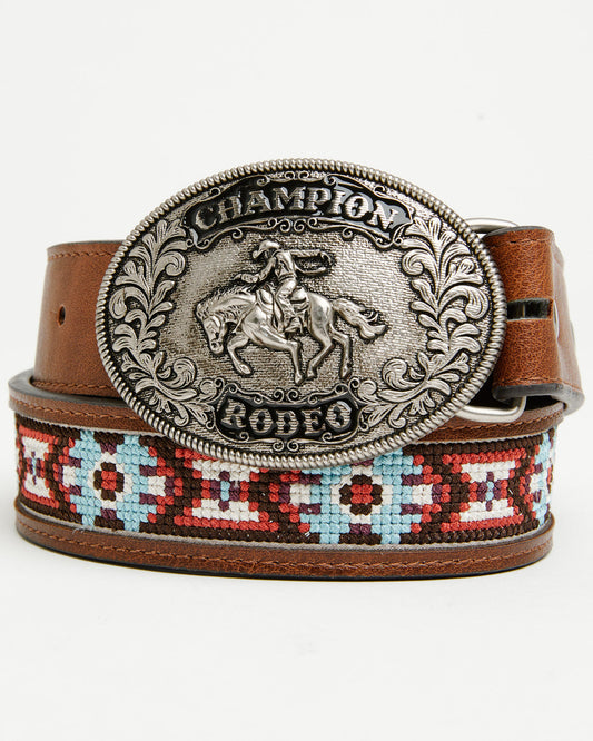 Boys' Rodeo Champ Southwestern Cross Stitched Bucked Belt