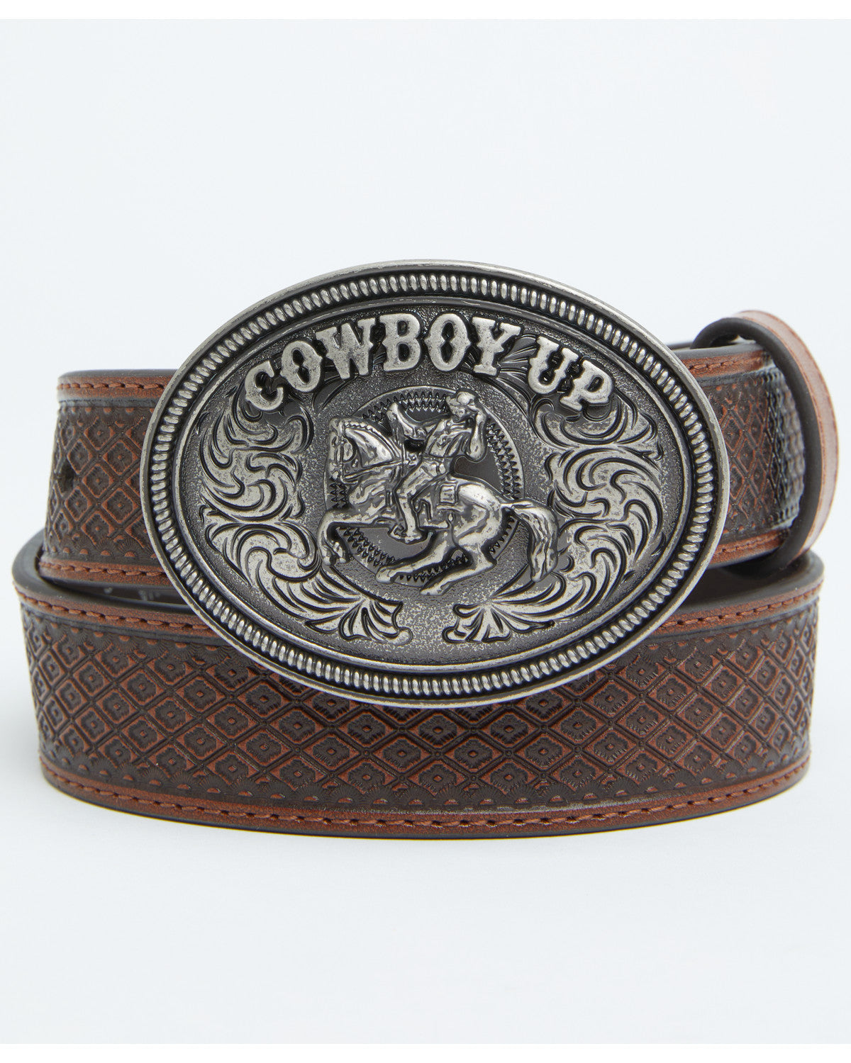 Boys' Basket Weave Cowboy Up Buckle Belt