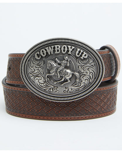 Boys' Basket Weave Cowboy Up Buckle Belt