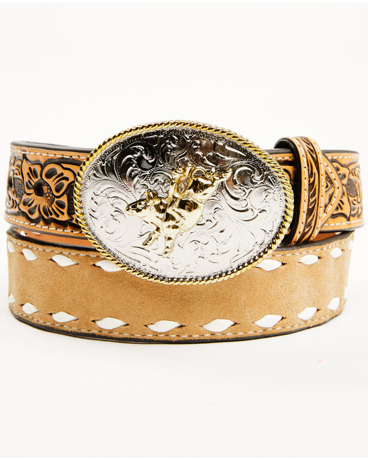 Boys' Tooled Tab Bull Rider Western Belt
