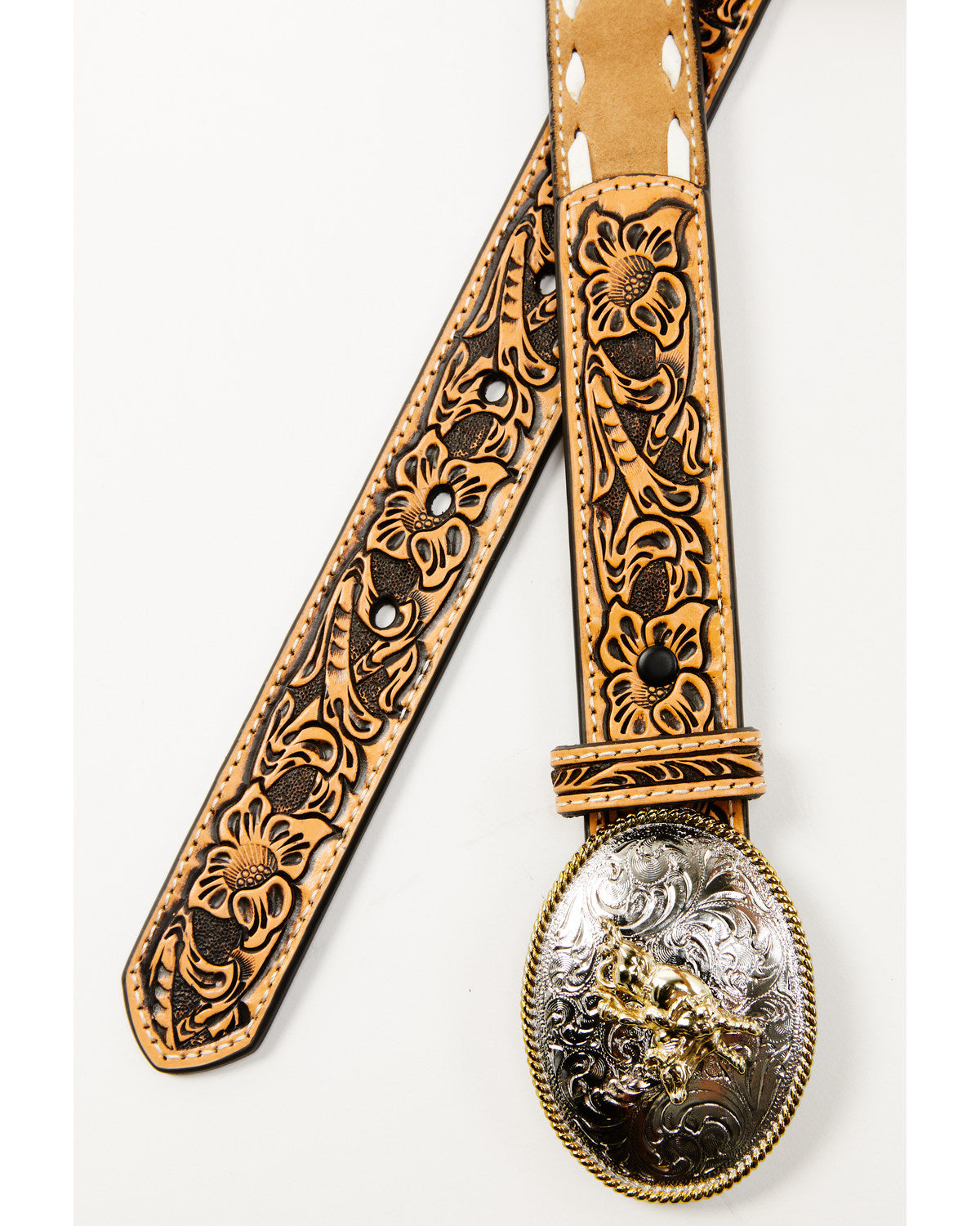 Boys' Tooled Tab Bull Rider Western Belt