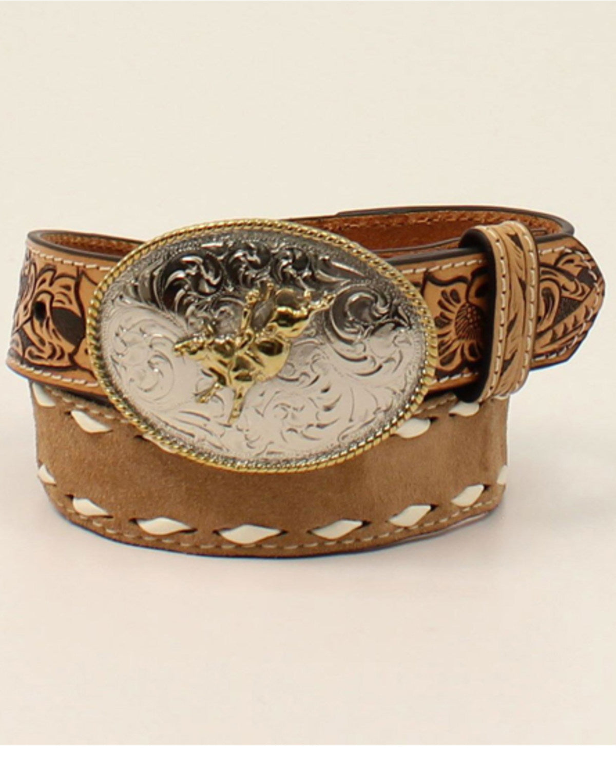 Boys' Tooled Tab Bull Rider Western Belt