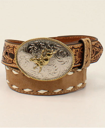 Boys' Tooled Tab Bull Rider Western Belt