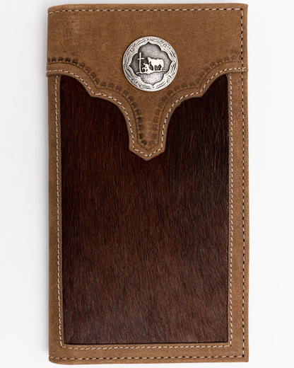 Men's Hair On Praying Cowboy Leather Checkbook Wallet