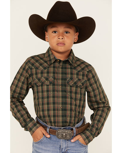 Boys' Douglas Fir Plaid Print Long Sleeve Snap Western Shir