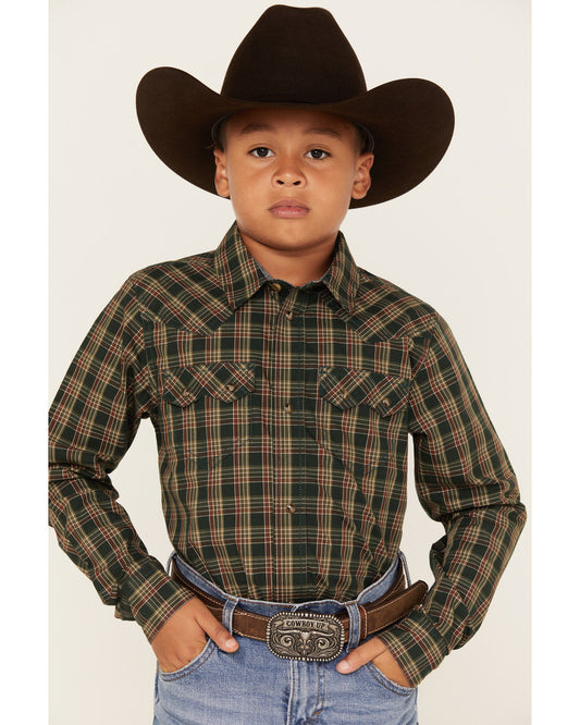 Boys' Douglas Fir Plaid Print Long Sleeve Snap Western Shir