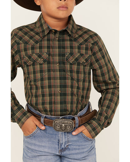 Boys' Douglas Fir Plaid Print Long Sleeve Snap Western Shir