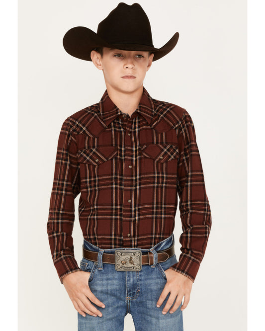 Boys' Plaid Print Long Sleeve Snap Flannel Shirt
