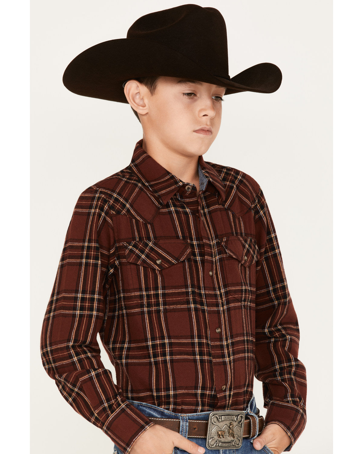 Boys' Plaid Print Long Sleeve Snap Flannel Shirt